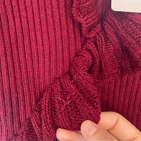 Manoush S Bordeaux Sweater Sweatshirt Pull Lured Knit Metallic Holiday Ruffle - Picture 2 of 7